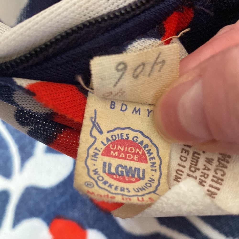 VTG 60’s Red White Navy Blue Floral Print Hawaiian Maxi Dress - Picture 9 of 16